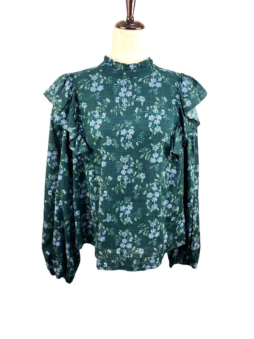 NEW ANA Deep Green Blue Wildflowers Print Peasant Blouse Size XXL